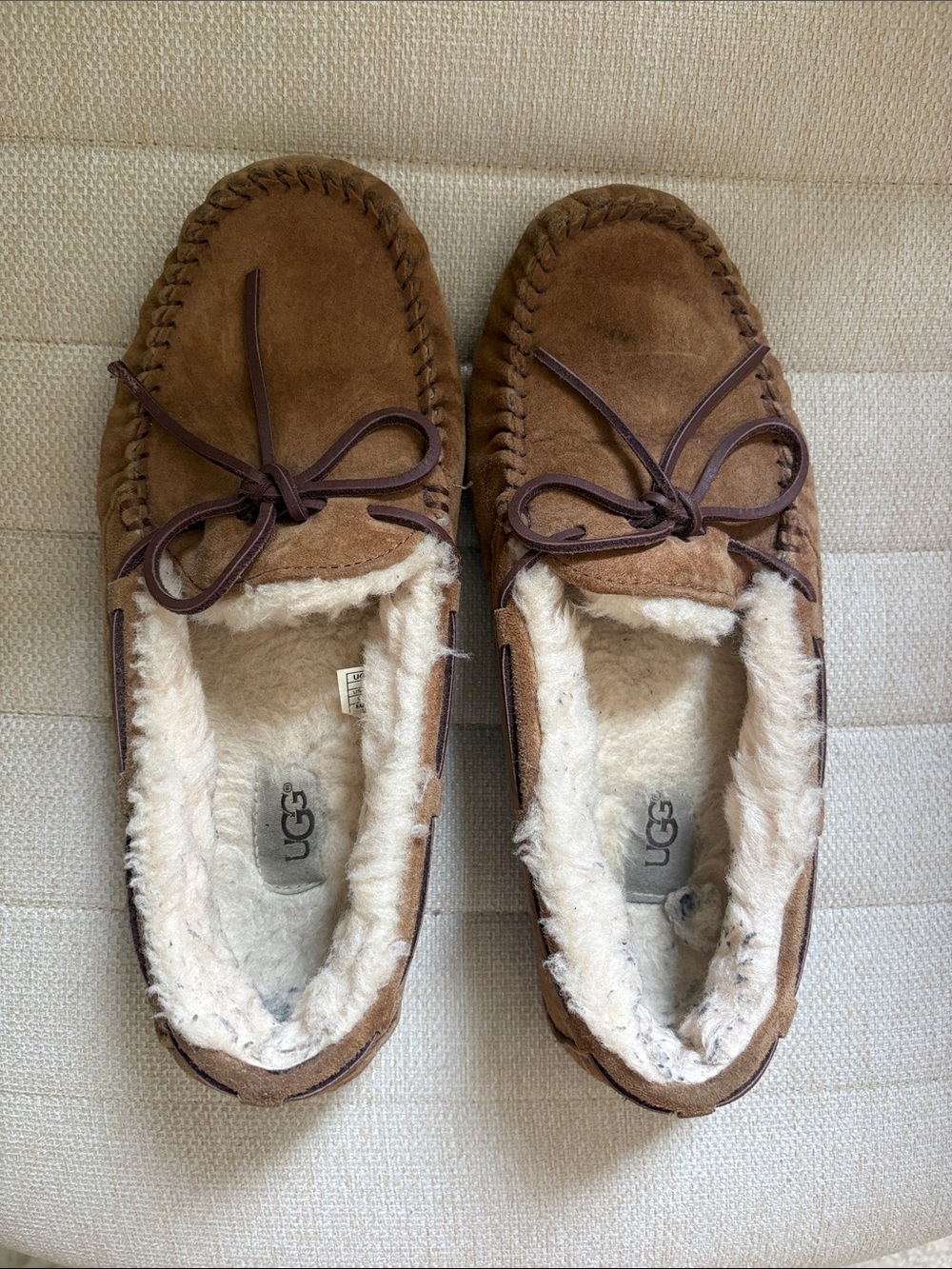 UGG Chestnut Suede Shearling-Lined Moccasin Slippers